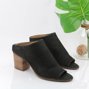 Lucky Brand Womens Organza Mule Sandal Size 7 Black Leather Slide Block Heel
